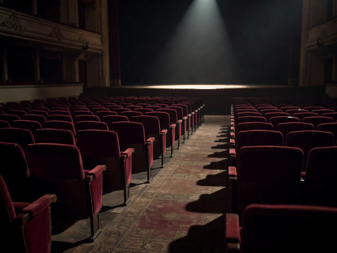 Cinematic auditorium seats representing Roberto Benigni Oscar-winning theatrical run